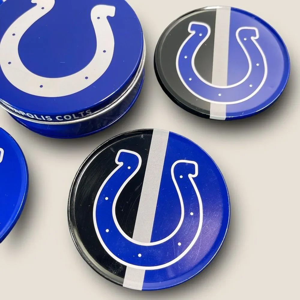 Indianapolis Colts 6pc Beverage Coaster Set Colts 5 Coasters/Tin Storage Box NFL
